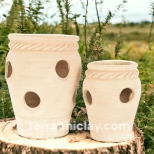 Range of Terracotta Pots 38 Strawberry Pot Herb Jar terrachi clay on tree stump