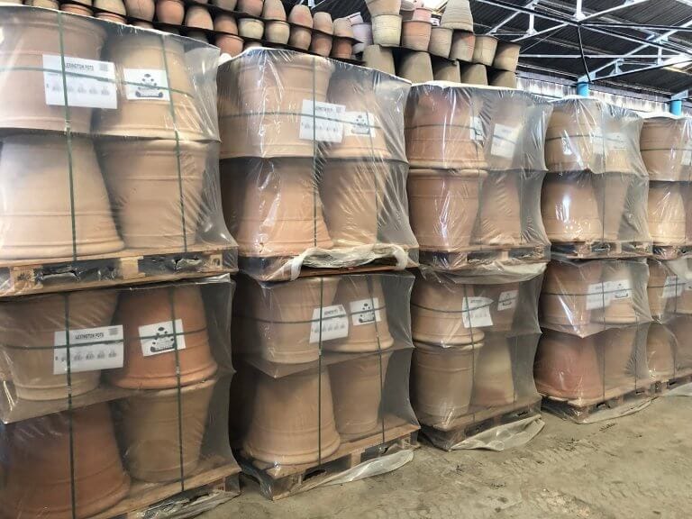 Wooden pallet with planters safely packed